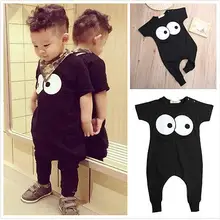 2016 Fashion New Baby Boys Clothes Toddle Kids Summer Short Sleeve Cute Big Eyes Pocket Romper