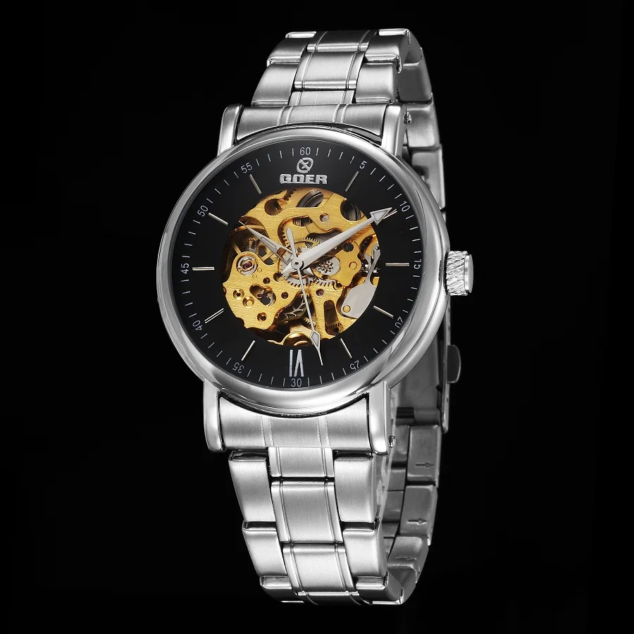 GOER brand fashion men s mechanical watches Skeleton Automatic Wrist watch Sports waterproof Luminous Stainless Steel