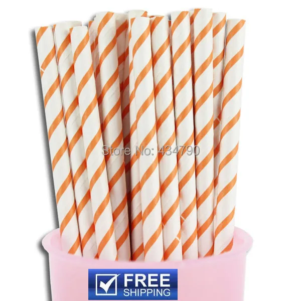 200pcs Thin Striped Orange Paper Straws Drinking Party,Cheap Vintage