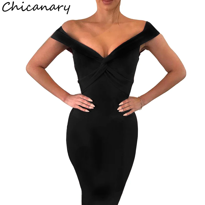 Кляузничество с открытыми плечами спереди Крест Сексуальная Bodycon платье без