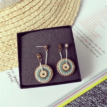 

Women's Bohemian Round Handmade Pendant Drop Dangle Rhinestone Eardrop Earrings