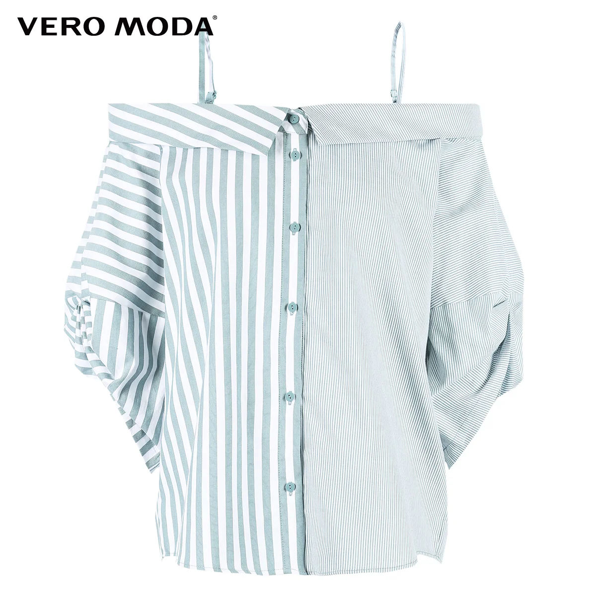  Vero Moda New Women's Stripe Splice Turn-down Collar 3/4 Sleeves Blouse Shirt  318331549