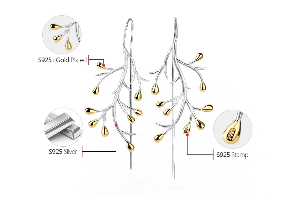 Lotus Fun Реальные Стерлингового Серебра 925 Природных Ручной Изящных Ювелирных Изделий Уникальный елка сережки люстра серьги для Женские