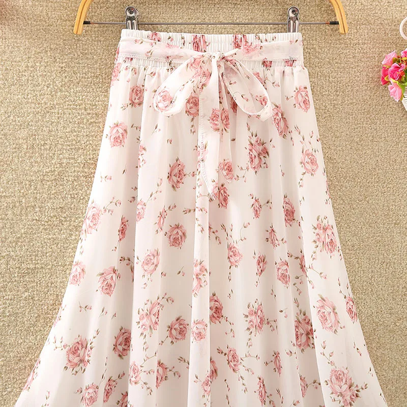 2019 летняя новая модная женская шифоновая юбка винтажная богемная Цветочная печатная Женская Бохо пляжный с завышенной талией вечерние