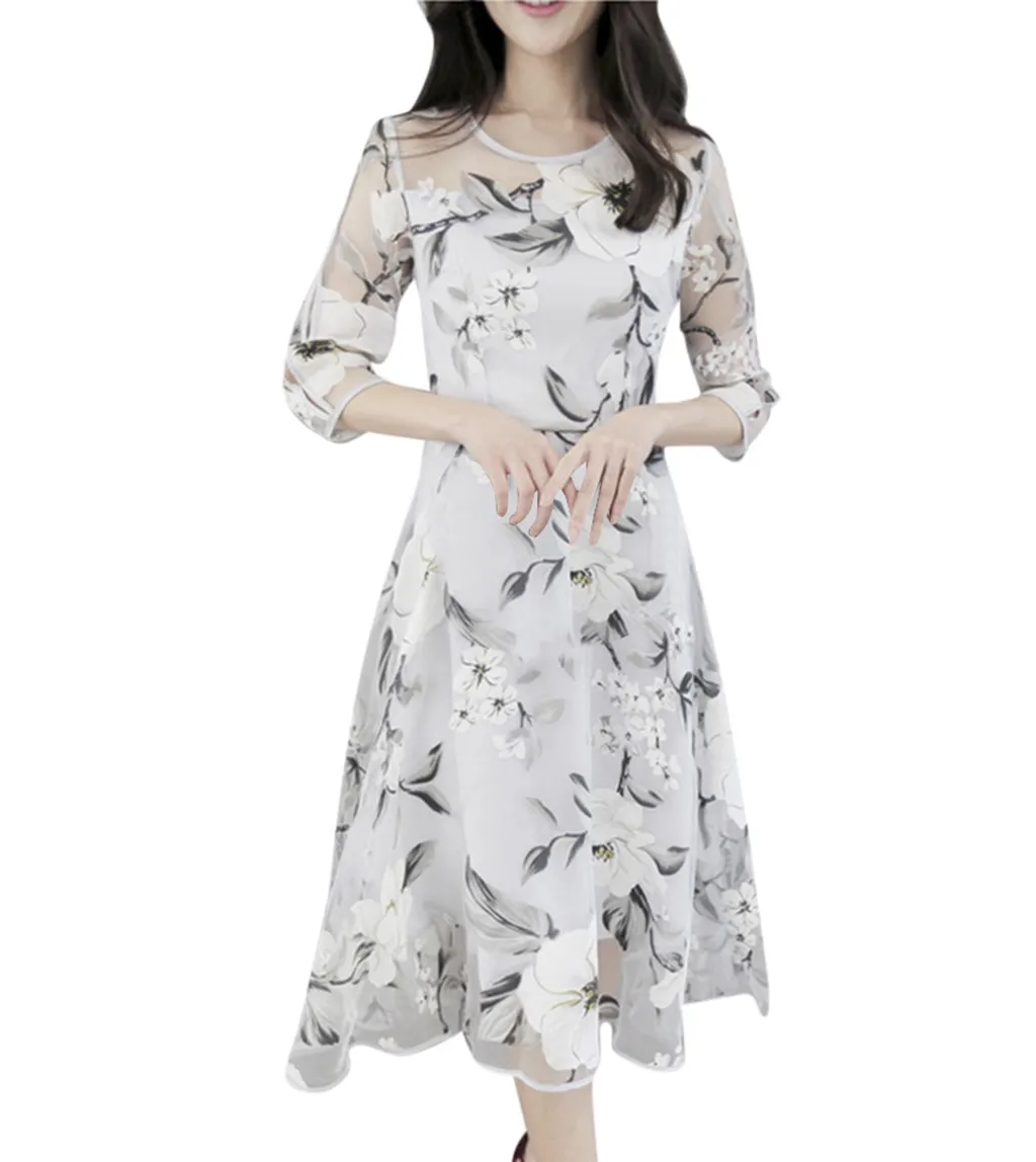 Women's Clothing Dresses New Fashion Ladies Casual Summer Dress Women's Summer  Floral Print Wedding Party Dress 301C