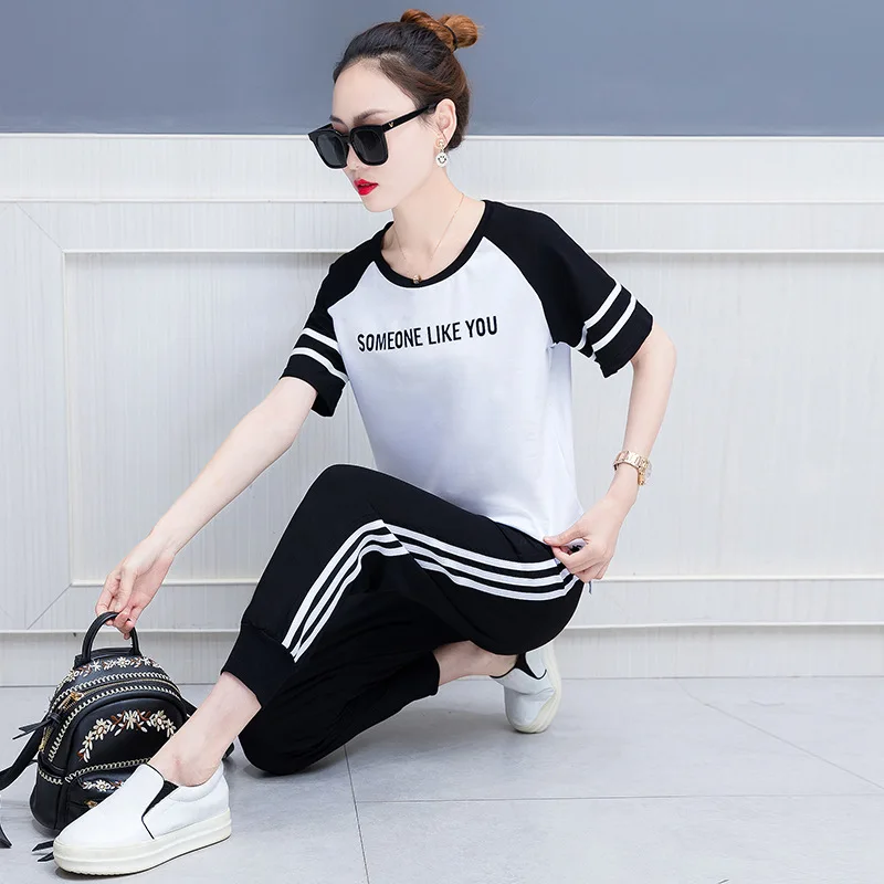 

Leisure suit 2018 summer Korean Edition big size women's wear suit short sleeve leisure relaxed thin two piece LQ0126