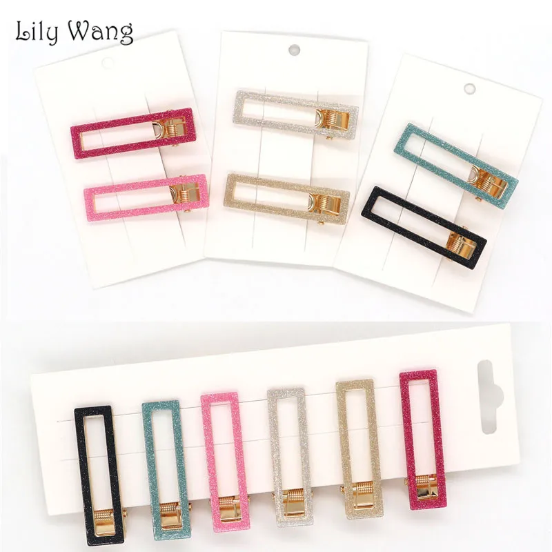 

1Pcs Glitter Hair Clips For Girls Acrylic Square Strip Hairpins Hollow Geometric Duckbill Hairgrips Hair Accessories For Women