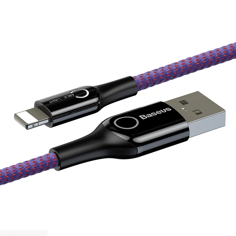 Purple Baseus USB кабель для iPhone XR Xs Max 2.4A умный кабель для быстрой зарядки для iPhone X 8 7 6s 6Plus нейлоновый светодиодный usb-шнур для передачи данных - Цвет: Purple