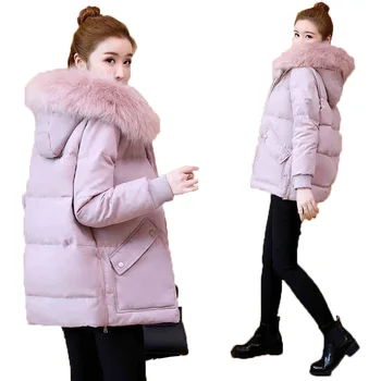 

Short Down Cotton Parkas Female 2020 Korean Winter High Quality Jacket Thick Warm Hooded Large Fur Collar Women Down Cotton Coat