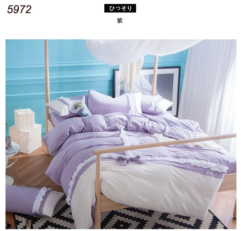 Colorful flowers Korean fashion princess bedding set 100 washed cotton fabric girl bed set