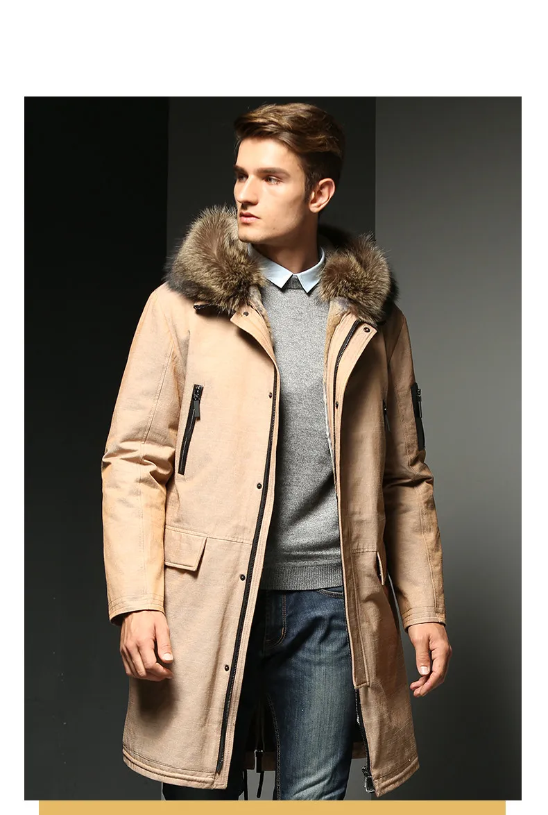 Мужские пальто с подкладкой из кроличьего меха, мужские зимние меховые парки, верхняя одежда с воротником из меха енота