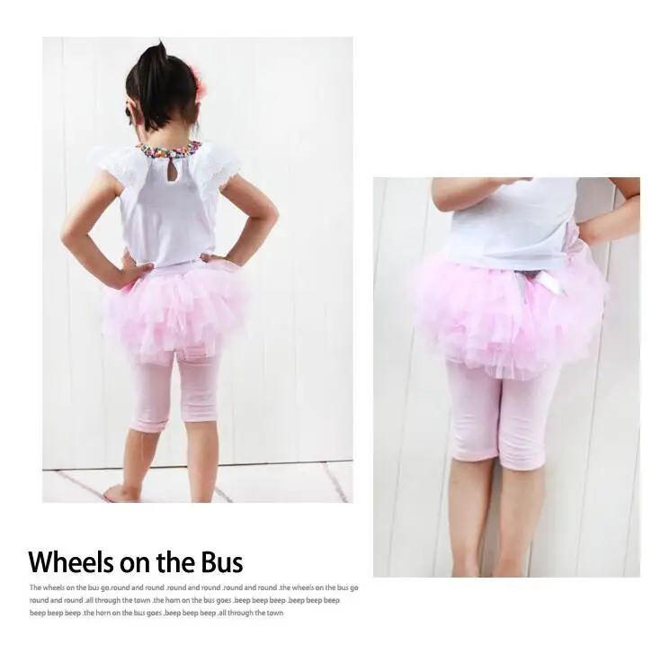 Летние Детские очень милые модные хлопковые леггинсы юбка с бантом из пряжи и тюля юбка-брюки для девочек, детские штаны CN