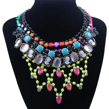 

BeUrSelf Women Gorgeous Clavicle Chain Bib Statement Necklace Collar Necklace Ethnic Victorian Style Cabochon Multilayer Jewelry