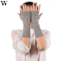 Удивительные наручные трикотажные перчатки без пальцев Для женщин перчатки зима Бесплатная доставка