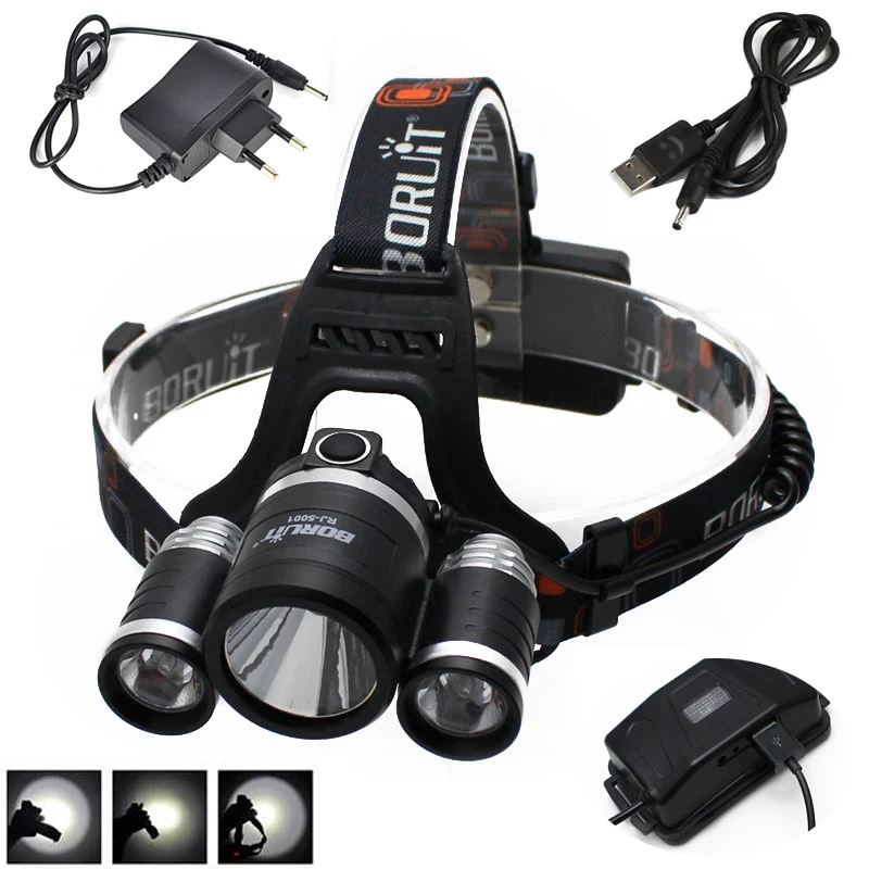 Boruit 30w 8000lm 3x Xml2 Led 18650 Headlight Headlamp Torch Usb Lamp