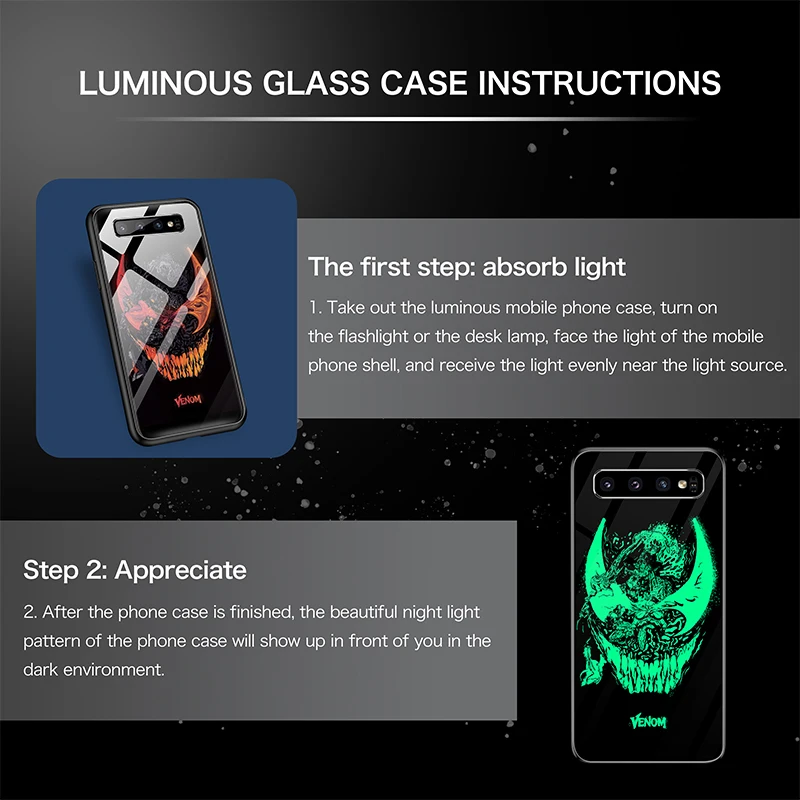 Marvel Iron Man Batman Venom Luminous Glass Phone Case For Samsung Galaxy S7 S8 S9 S10 e Plus Edge Note 9 8 Avengers Cover Funda
