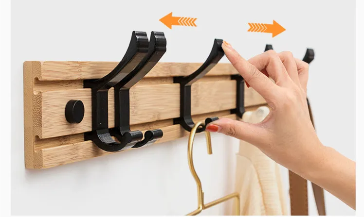 Бамбук настенная вешалка крючок стены съемная полка для хранения с 3/4/5, крючки, станок и прихожей фойе коридор Ванная комната Спальня рельс
