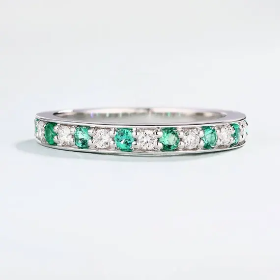 MYRAY Lab Created Emerald Wedding Band Natural Diamond Engagement Ring ...