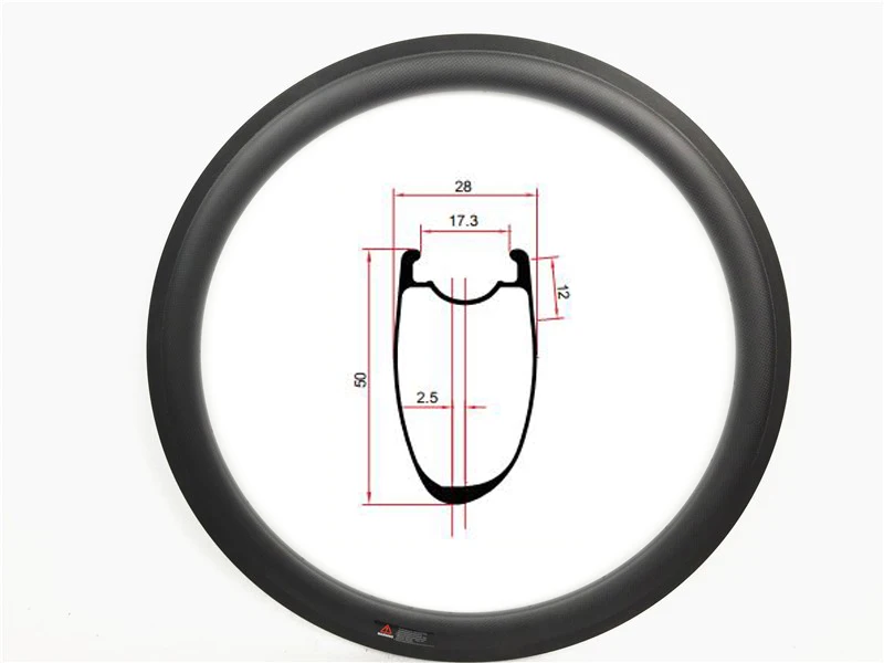 

ASYMMETRICAL 50mm 700C Carbon Clincher Road Bicycle Wheel Rims 25mm Wide U Shape Bike Rim TUBELESS Ready