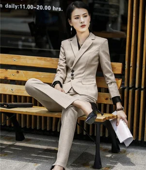 

Fashion Apricot Professional Pantsuits With Tops and Pants Set for Women Business Suits Office Ladies Blazers & Jackets Uniforms