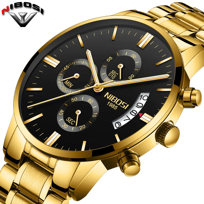 Günstig 2019 NIBOSI Gold Quarzuhr Top Marke Luxus Männer Uhren Mode Mann Armbanduhren Edelstahl Relogio Masculino Saatler