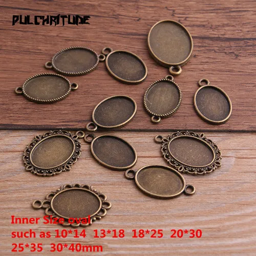 30g Random Antique Bronze Pierced Mixed Size 5-200 Style Cabochon Base Setting Charms Pendant P6683 