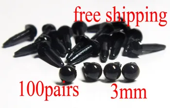 

100pairs 3mm Round Black safety eye / Toy plastic eye / DIY Doll making supply