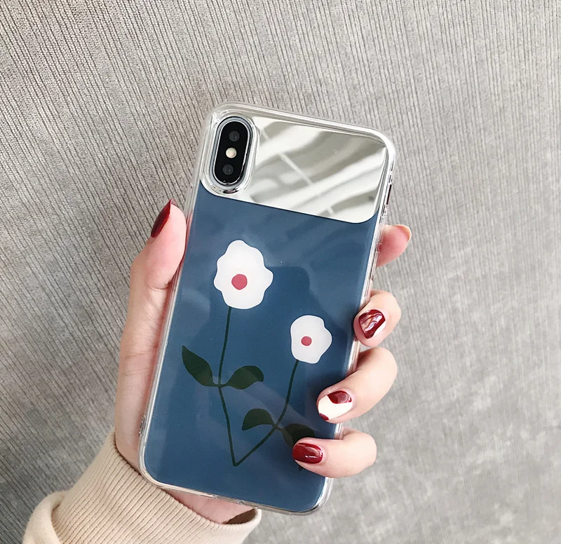 

For Literary flower xs max Apple X mobile phone shell iphone8/7plus/6s/XR makeup mirror mobile phone case protective shell