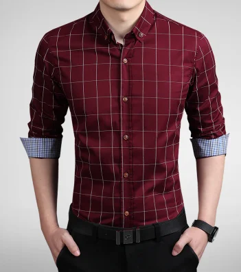 Бренд, мужские модные рубашки с отворотом, клетчатая рубашка с принтом, большой размер, мужская рубашка для отдыха, Camisa Masculina, 6XL, SJJC - Цвет: Красный