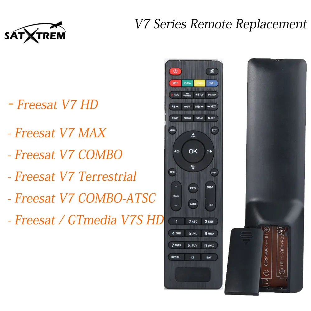 

Satxtrem V7 Remote Controller Replacement For DVB-S2 DVB-T2 Digital Satellite Receiver For Freesat/GTmedia V7 HD V7S HD V7 Max