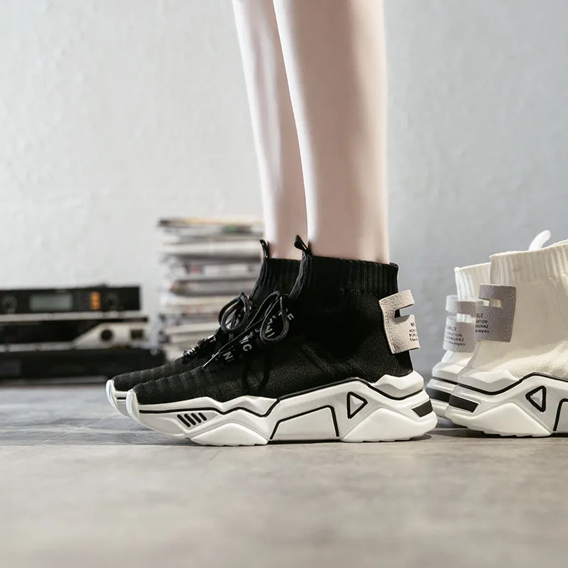 

women sock boots lace-up fashion platform chunky shoes sock boots fashion shoes woman ankle boot