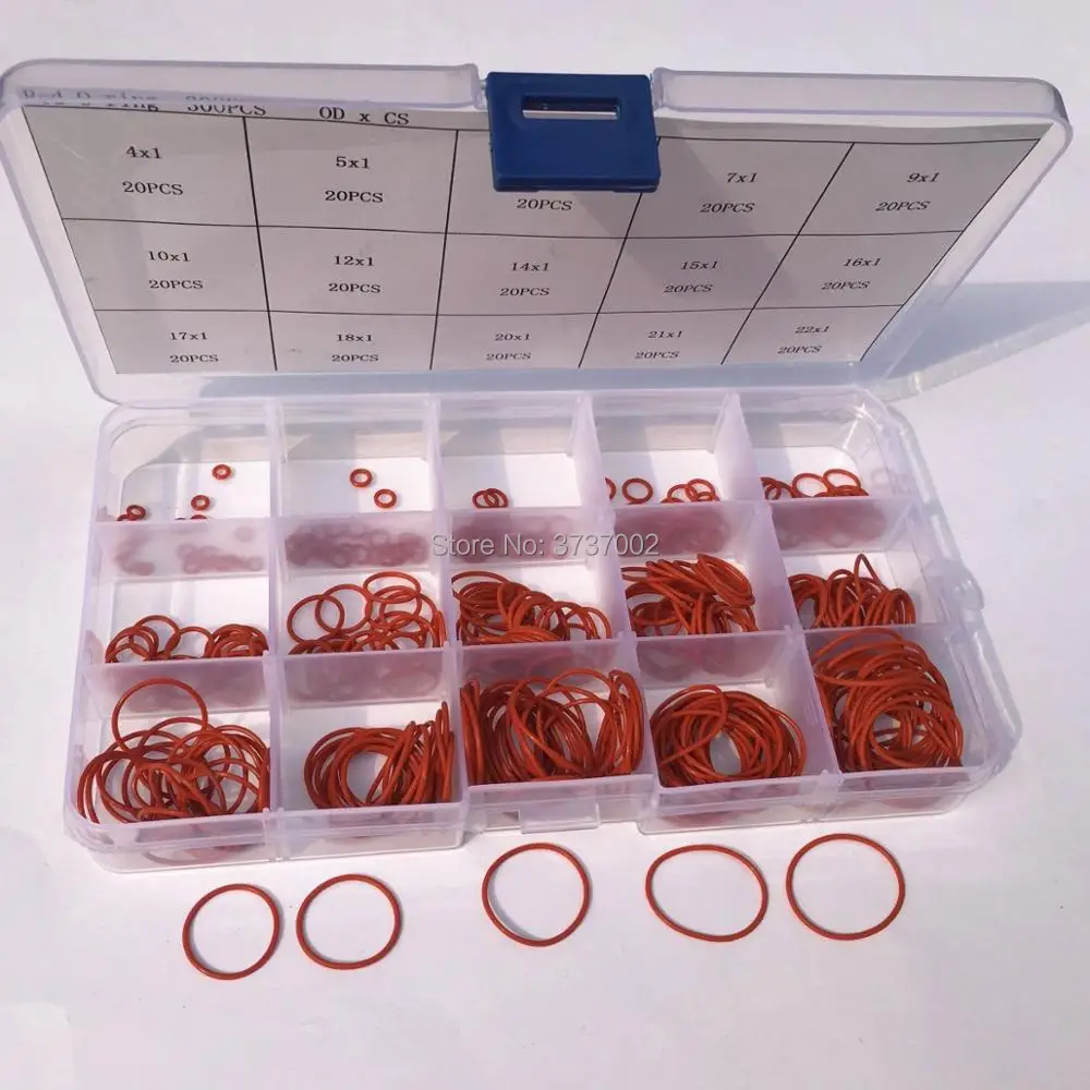 300 шт. набор красных силиконовых уплотнительных колец толщина 1 мм Высокое качество ассортимент уплотнительных колец 15 различных размеров высокая температура