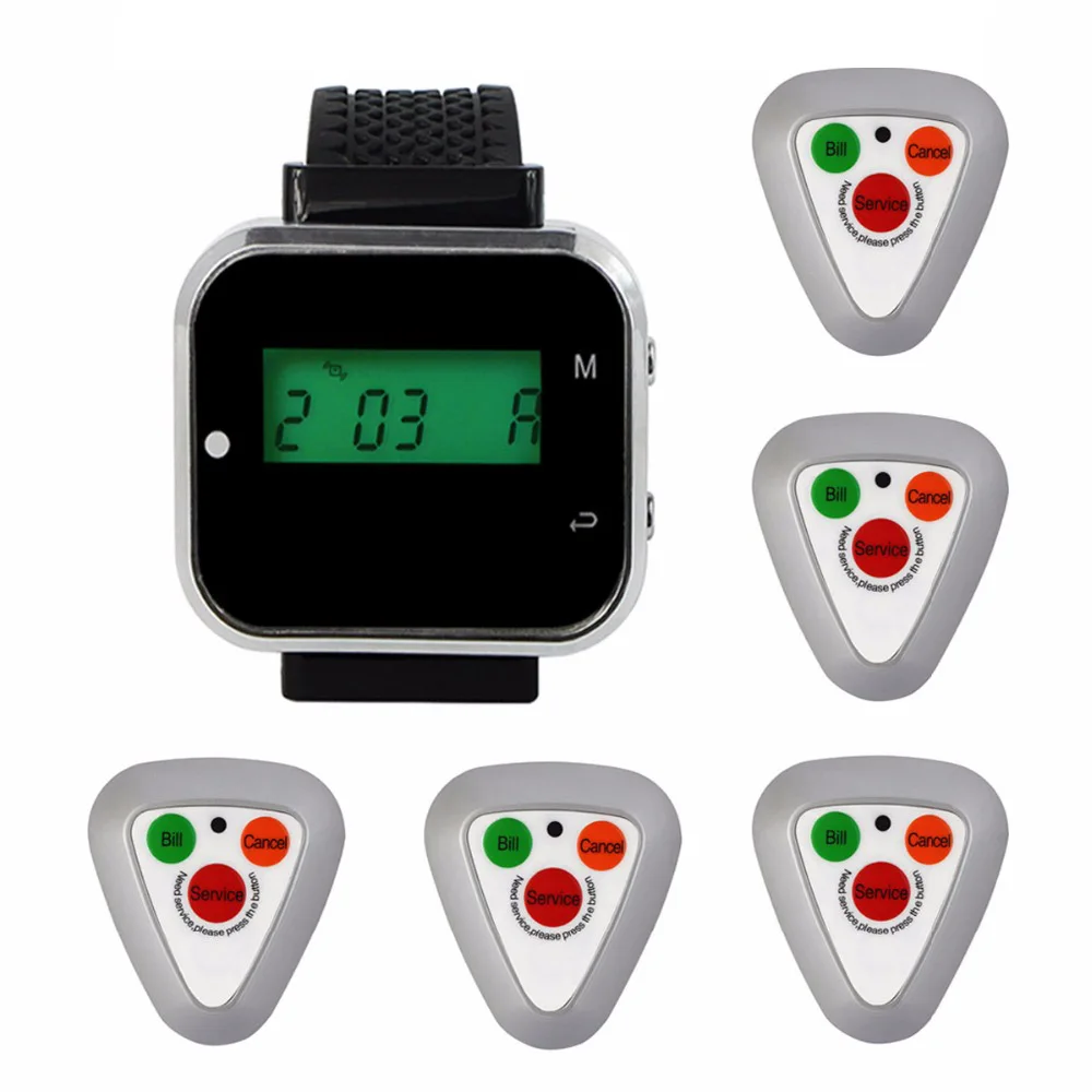 Wireless Restaurant Ordering System Call System Waiter Pager Customer Service With 1 Watch Receiver +5 call button transmitter Wireless Restaurant Ordering System Call System Waiter Pager Customer Service With 1 Watch Receiver +5 call button transmitter