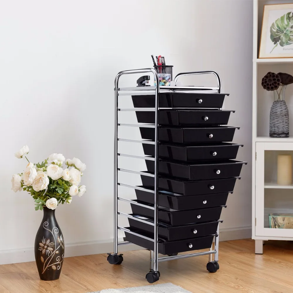 10 Drawer Rolling Storage Cart Scrapbook Paper Office School Organizer Black HW52045BK