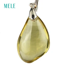 Натуральный лимонный кварц и дымчатый кварт серебряный кулон, кабошон резка в 20 мм* 30 мм, глубокий цвет и все чистое качество