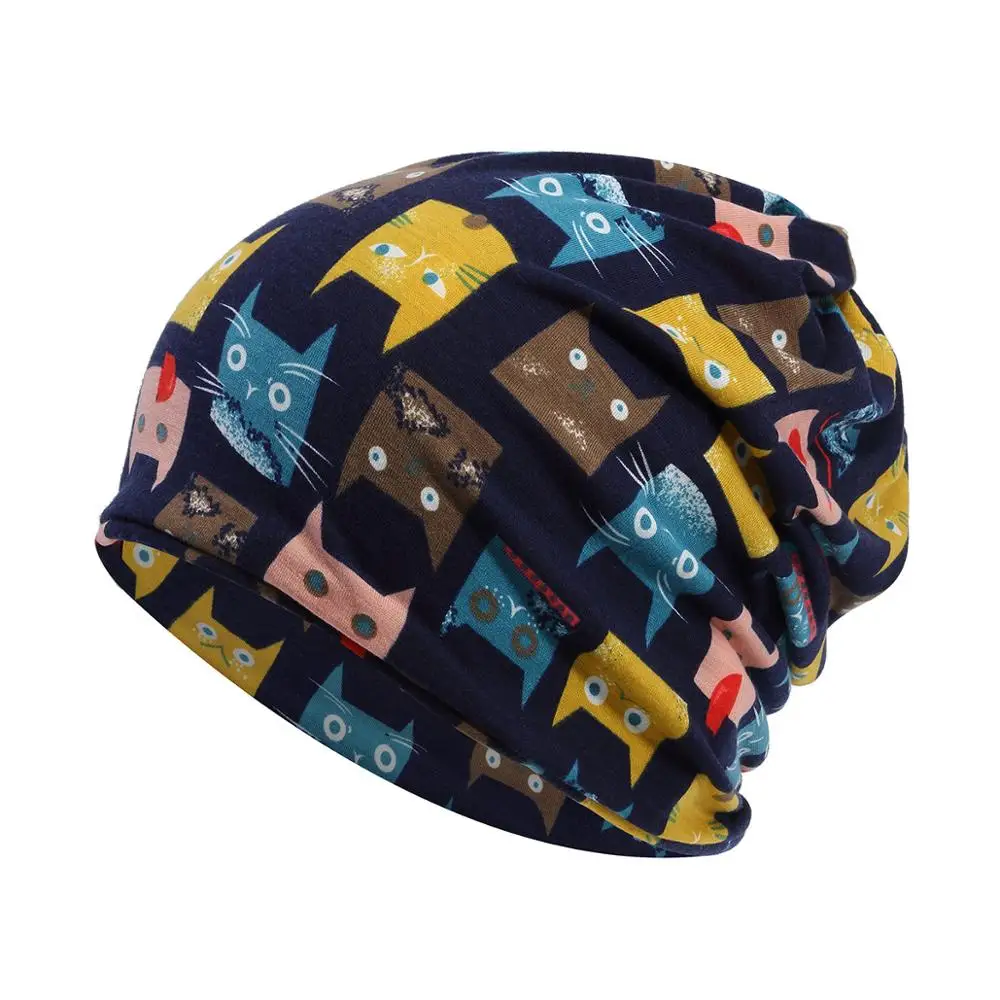 

Autumn winter ear protection meow pattern enveloping head cap bald chemotherapies collar neck dual beanies hats