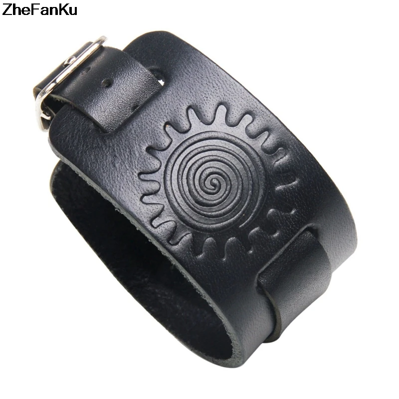 

Male Vintage Double Wide Leather Bracelet Cuff Belt Buckle Real Cowhide Braclet Punk Accessories Men