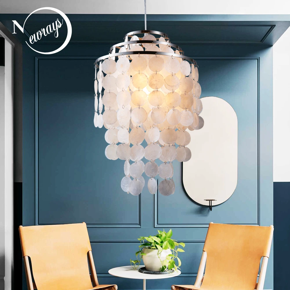 

3 Circle DIY modern white natural seashell pendant lamp fixture E27 Lights Dia 35cm Shell lamps for bedroom home living room