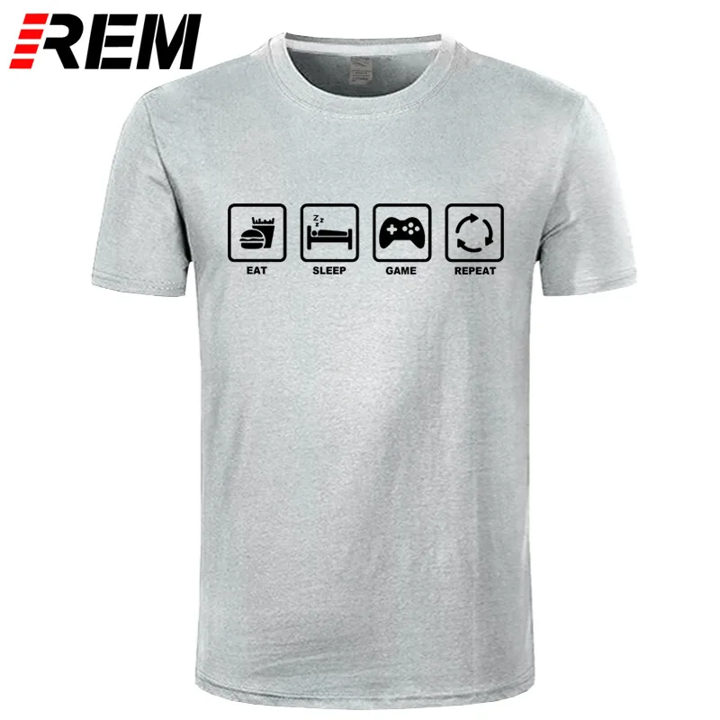 REM/брендовая одежда; футболка с надписью «Eat Sleep Game Repeat»; геймер гик; забавная футболка с компьютерным компьютером; Мужская хлопковая футболка с коротким рукавом; топ; Camiseta - Цвет: 2