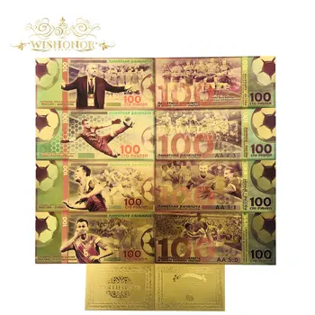 

1000pcs Hot Sales Color Russia Banknote World Cup Banknotes 100 Rubles Banknote in 24k Gold Paper Money By EMS