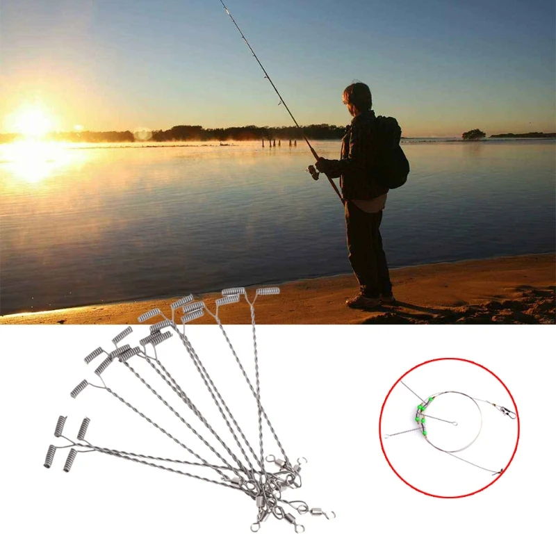

10Pcs Fishing Wire Arm With Swivel T Shaped Stainless Steel 9/12/15cm Rig Tackle