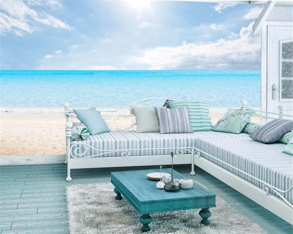 

Beibehang Blue sky sky beach natural landscape wallpaper background wall paper 3d living room sofa large murals 3D wallpaper