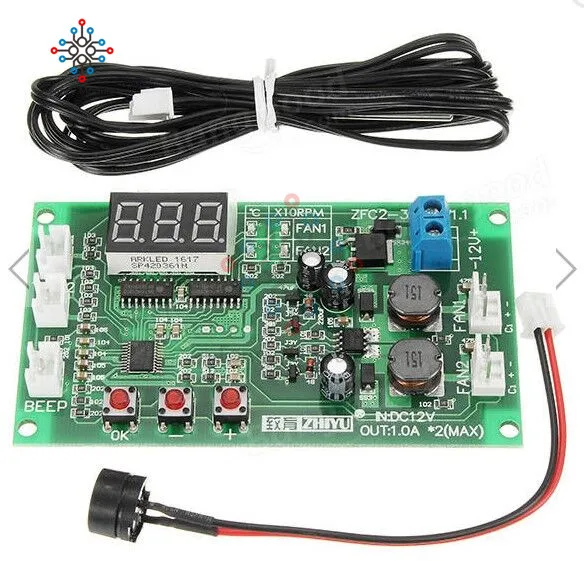 DC 12V Dual 3-провод вентилятора светодиодный интеллигентая(ый) цифровой Температура термостат регулятор переключатель регулятора скорости модуль NTC Сенсор Управление