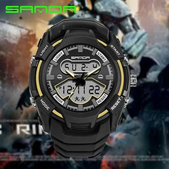 

100% Original SANDA Sport Dual Time LED Digital Analog Military 3ATM Wrist Watch Wristwatches for Men Male Boy Black 711