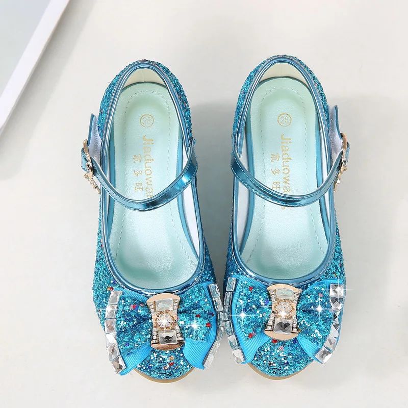 Children's Dance Single Shoes Decorated with New Girl High-heeled Shoes Sequins Uppers and Butterfly Knots
