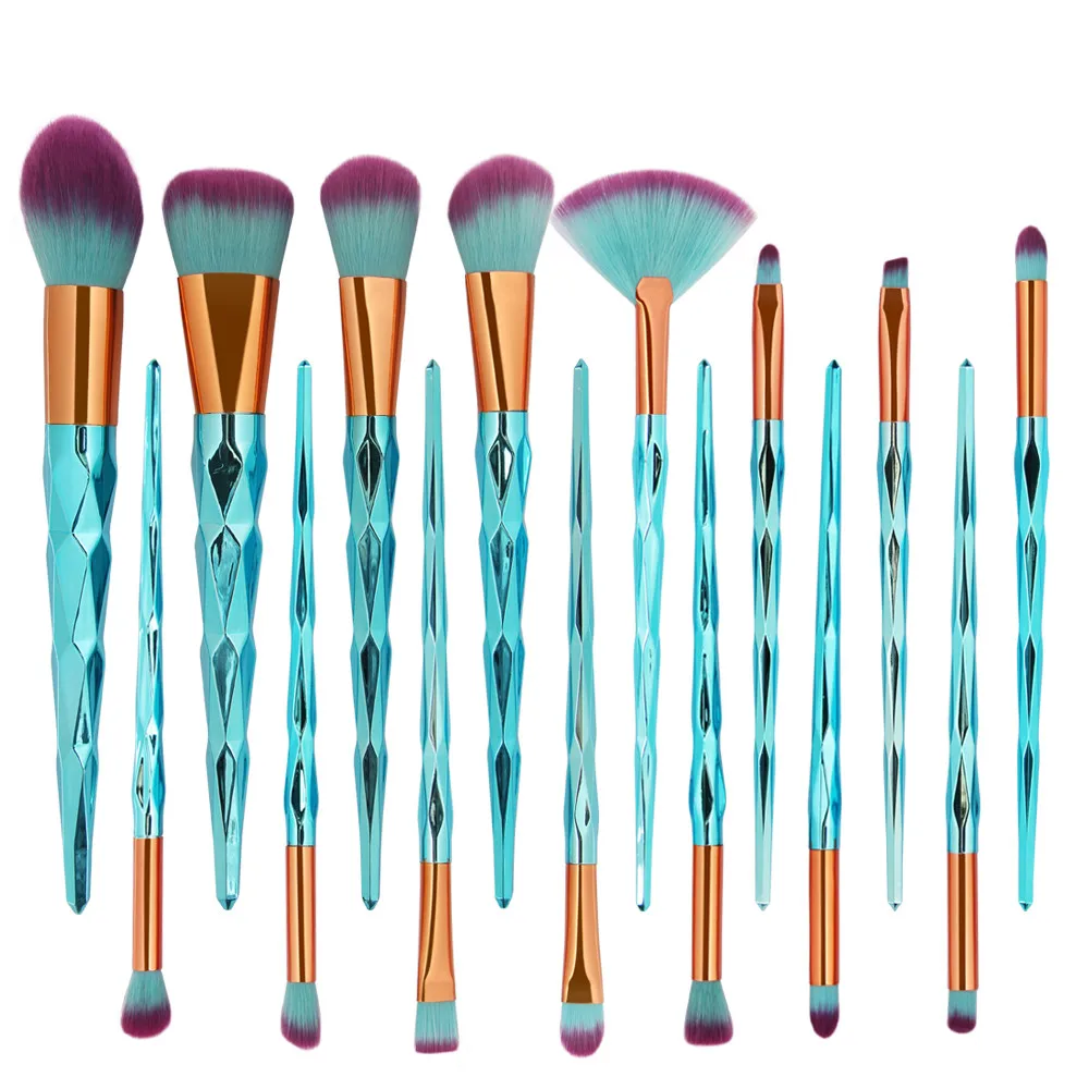 

Best sell brush set New Arrival 15Pc Mermaid Foundation Eyeshadow Contour Eye Lip Makeup Brushes Set pennelli trucco