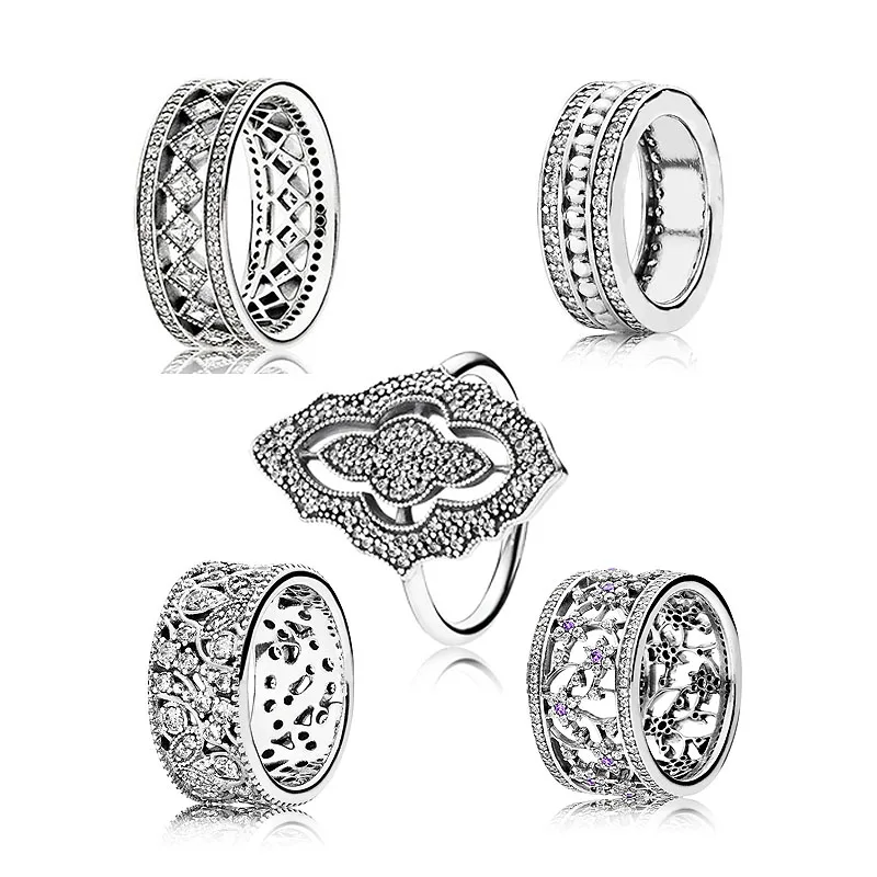

New 925 Sterling Silver Ring Fascination Leaf Forget Me Not Rings With Crystal For Women Wedding Party Gift Fine Pandora Jewelry
