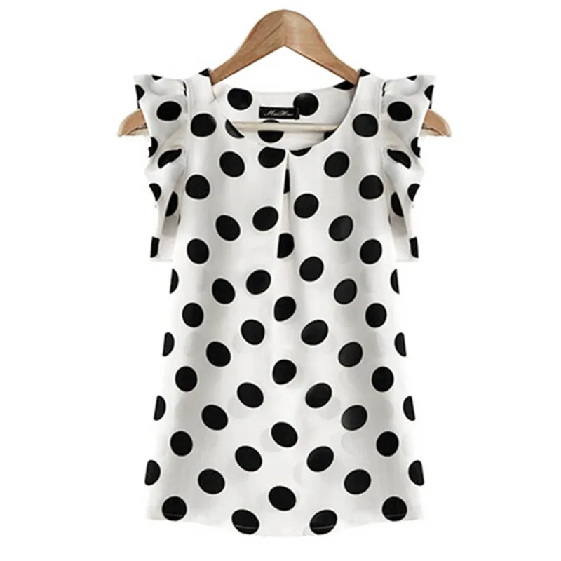 

New Summer Women Ladies Chiffon Puffed Short Sleeve Dot Print Top Blouse