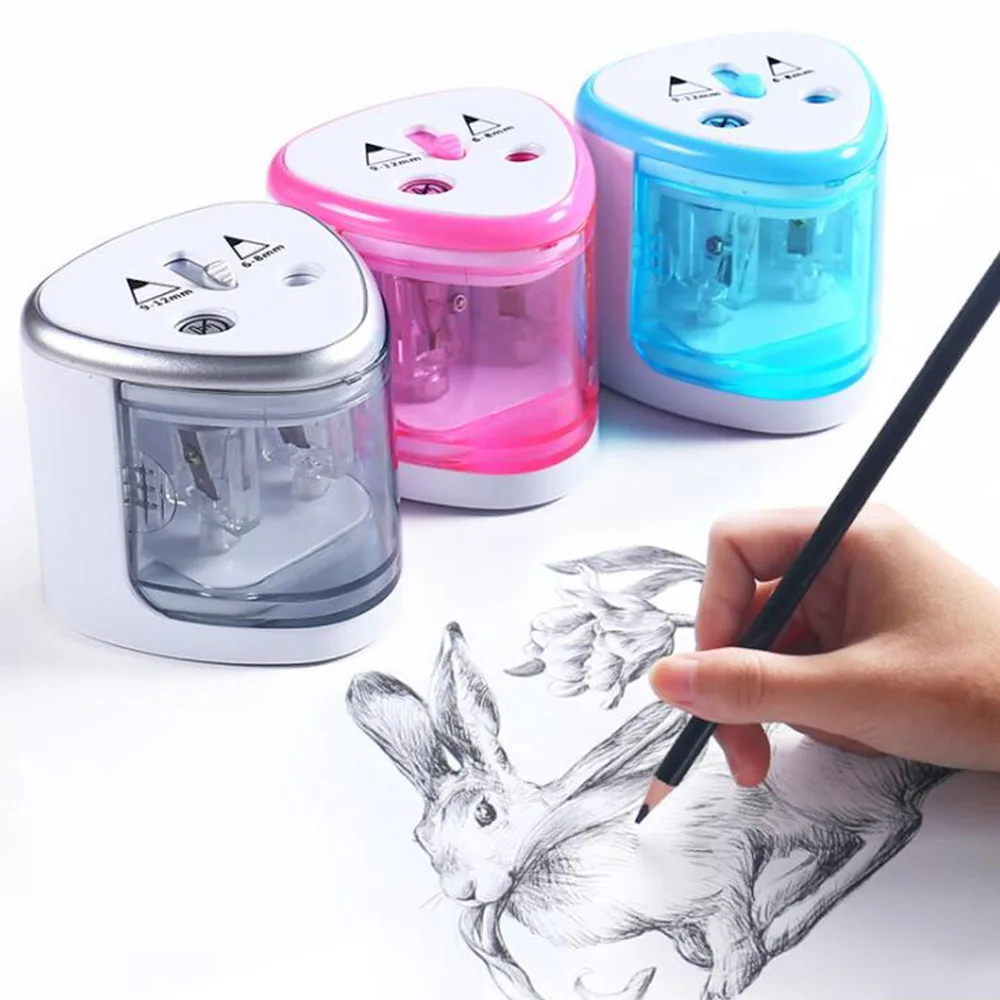 

Electric Pencil Sharpener Use Battery With Two Holes Electronic Pencil Sharpener For 6-8mm And 9-12mm Pencils