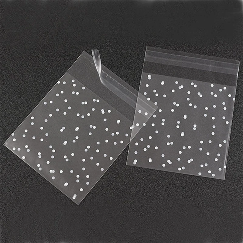 

100pcs/lot Plastic Transparent Cellophane Polka Dot Candy Cookie Gift Bag DIY Self Adhesive Pouch Wedding Birthday Party